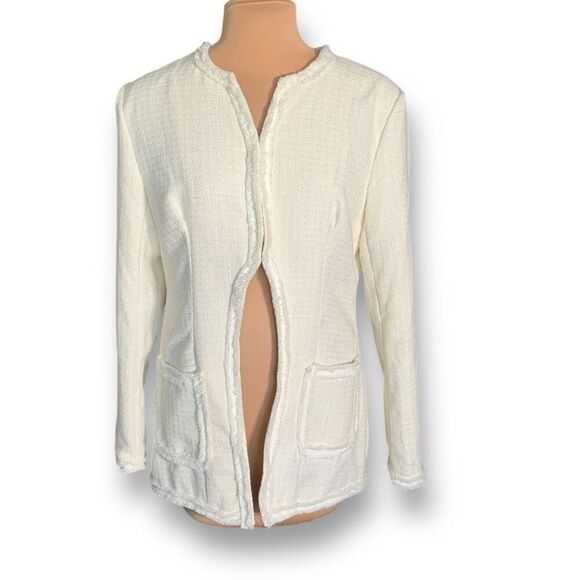Shein Cream Tweed Open Front Collarless Blazer Jacket Metallic Detail Size XL - Picture 11 of 11